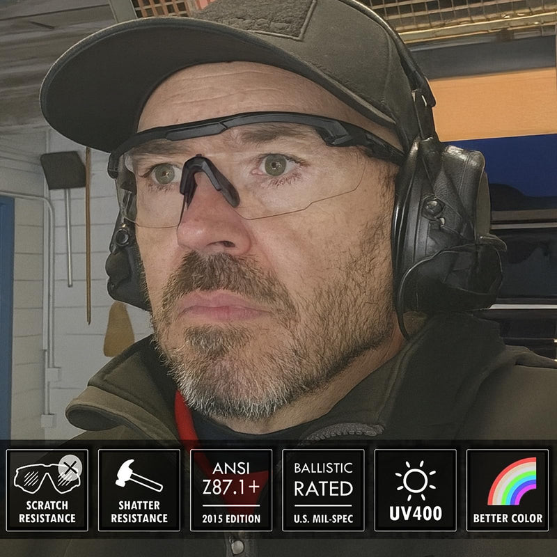 HTS HUNTERSKY Ballistic Tactical Shooting Glasses ANSI Z87+ UV400 Protective Eyewear S57 Black / 3 Colors (Lens / With Headband)