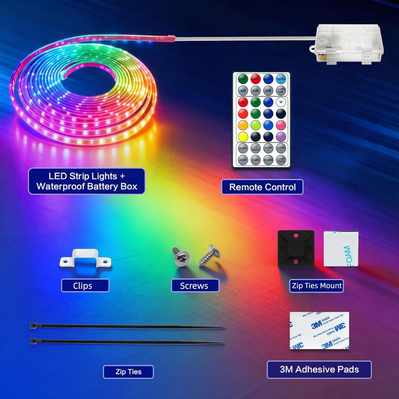 Battery Powered RGB+IC Dream Color Chasing Marine Boat LED Strip Lights with Remote, 16.4FT IP68 Waterproof WS2812B Addressable Kayak SUP Light for Pontoon, Paddleboard, Canoes, Golf Cart 1 x 16.4FT