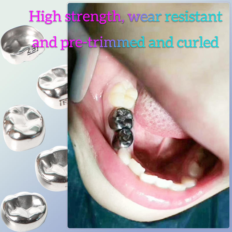 Dental Molar Metal Crowns Stainless Steel Chewing Function Dental Primary Metal Crowns Pack of 5(DUR4) DUR4