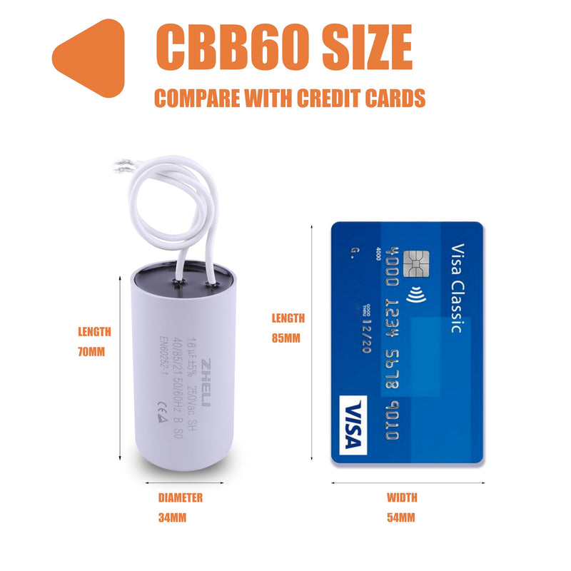 CBB60 16uF Motor Start Run Capacitor MFD 250VAC 50/60hz Cylindrical(16uF)