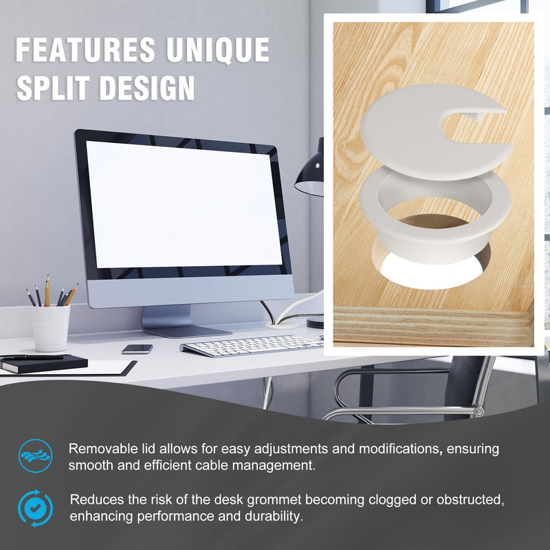 2" White Desk Grommet, JTemgle Plastic Cable Hole Cover Computer Table Cord Wire Organizer Caps Desktop Cord Management for Home Office TV Stands Tabletops, 2 Pieces 2" / 50mm