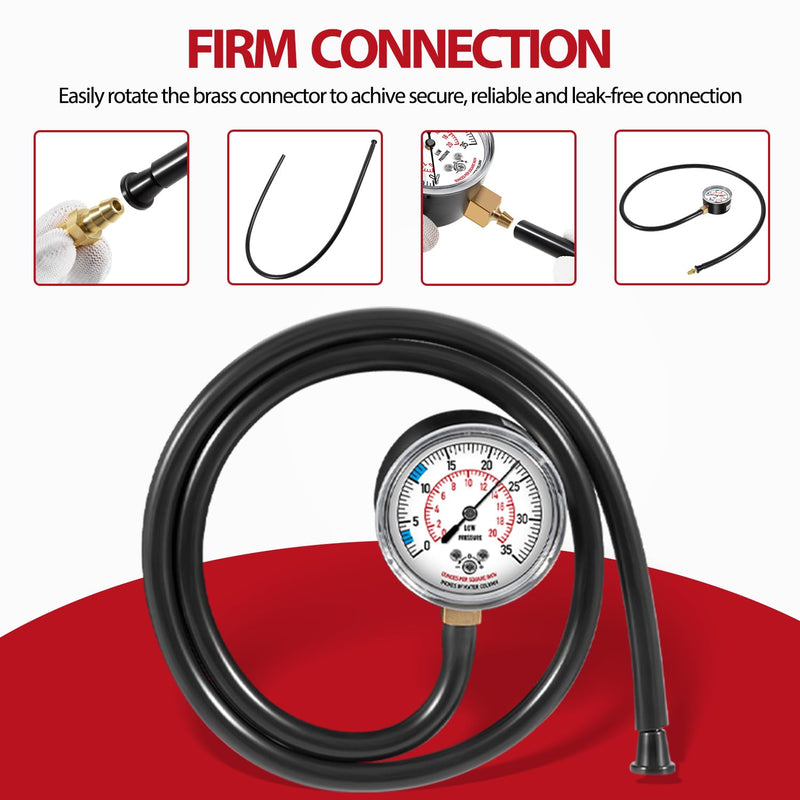 Natural Gas or LP Gas Manifold Pressure Test Kit, LP Gas Pressure Tester, Gas Manometer, Natural Gas Meter, with 1/8” NPT Brass Connector, 40" Hose, 0-35" W.C