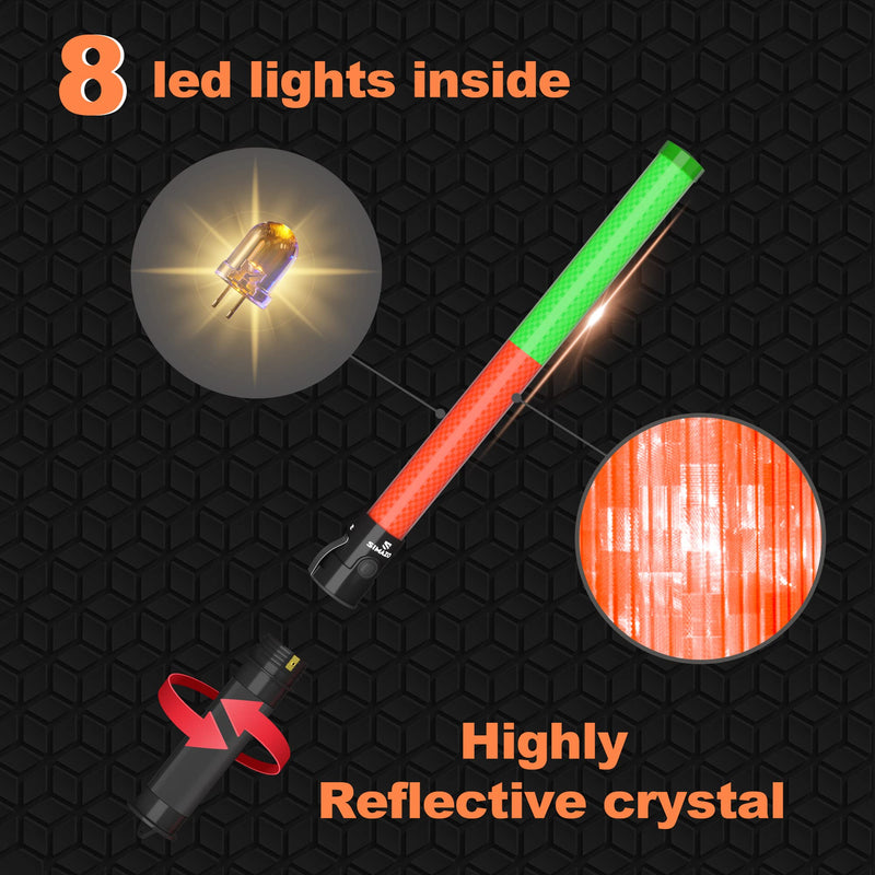 4 Pieces 21 Inch Signal Traffic Wand with 3 Flashing Modes & 6 Led Lights, Traffic Safety Baton with Wrist Strap for Air Marshalling, Car Directing, Parking Guides (Red&Green) Red & Green 4 Pack