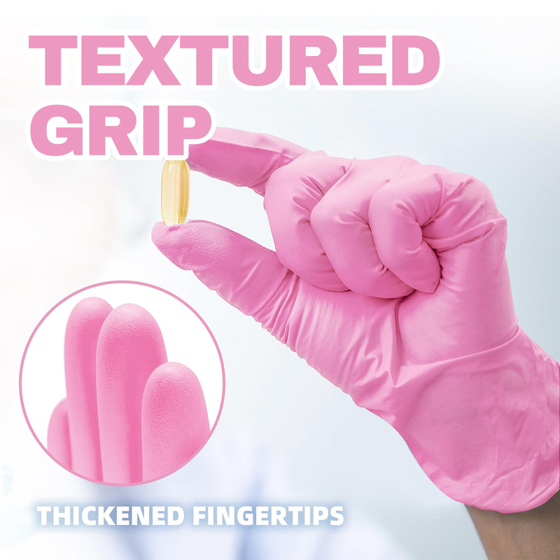 Nitrile Exam Gloves, 4.0 Mil 100 Pcs Disposable Gloves Powder-Free Latex-Free for Medical Food-Safe Esthetician, Pink Medium (Pink)