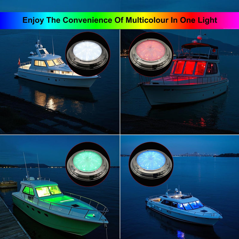 Marine Boat Dome Lights, 5.5 Inch RGBW LED Boat Cabin Light with Toggle Switch, 12V Interior Lights with Stainless Steel Surface Mount