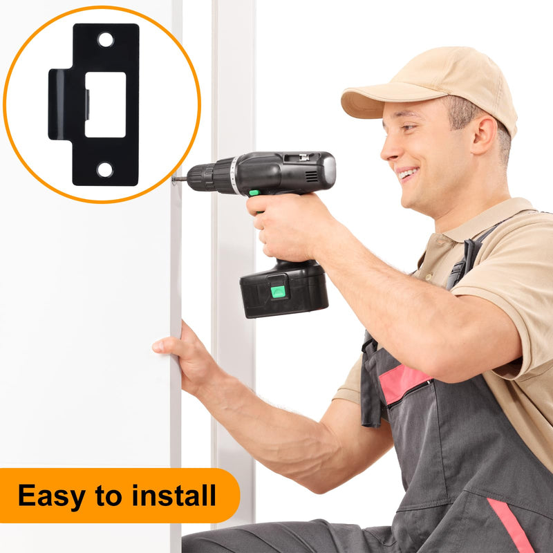 10PCS Universal Door Strike Plate，Replacement Lock Strike Plate T Strike Deadbolt with Screw，Stainless Steel Deadbolt Covers Door Reinforcement Kit for Interior Exterior Door Use(Black) 10