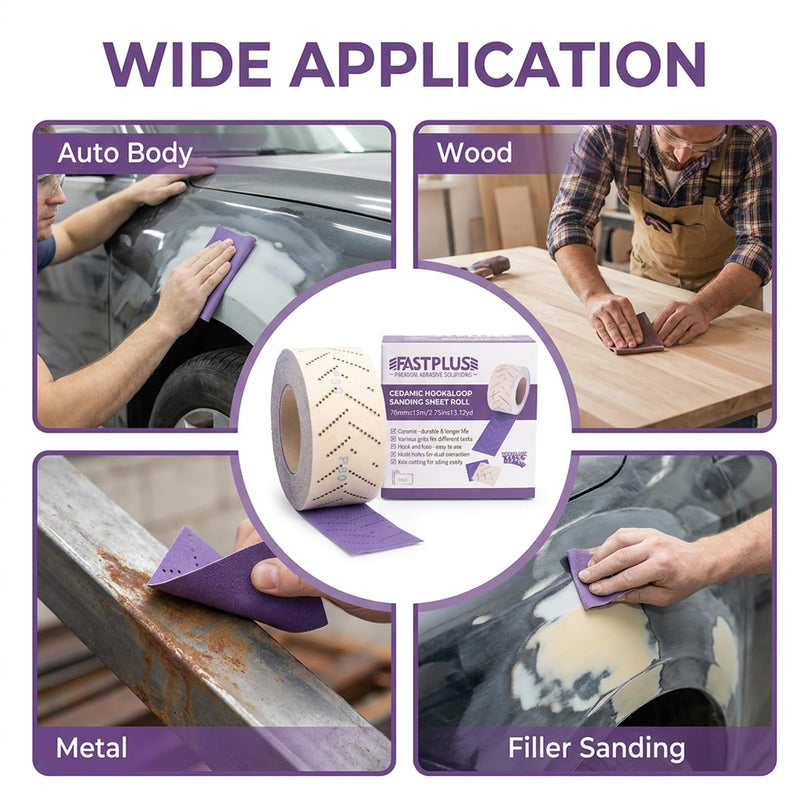 Abrasive Sandpaper Roll, 2-3/4" x 13.2 Yd, 60 Grit, Multi-Hole Dry Sanding Sheet Three-in-one Dry Sanding Roll for Automotive Body Repair, Coating Removal & Auto Sanding 1.0