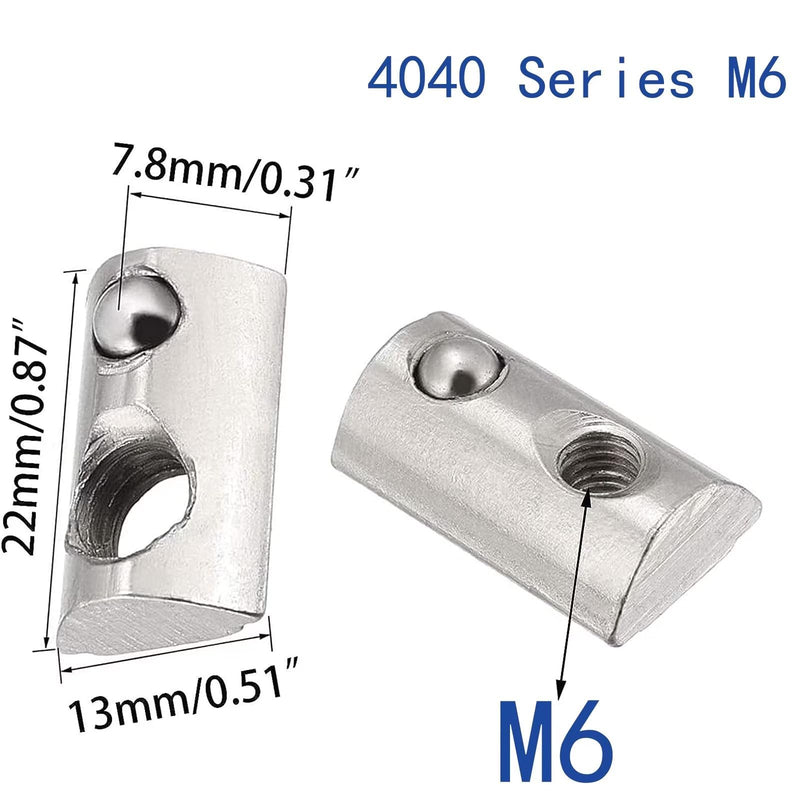 4040 Series M6 T Slot Half Round Nuts Roll-in Spring Ball Loaded Elastic Nuts Carbon Steel for European Standard 4040 Series Aluminum Extrusion Profile Rail with 8mm Slot for 3D Printer(M6,10 Pcs) 40-M6(10 Pcs）