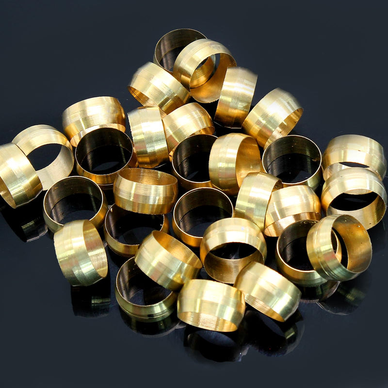 30 Pcs Brass Compression Fitting Ferrule Sleeve, 1/2" Tube OD Brass Compression Tube Fitting 1/2" - 50PCS
