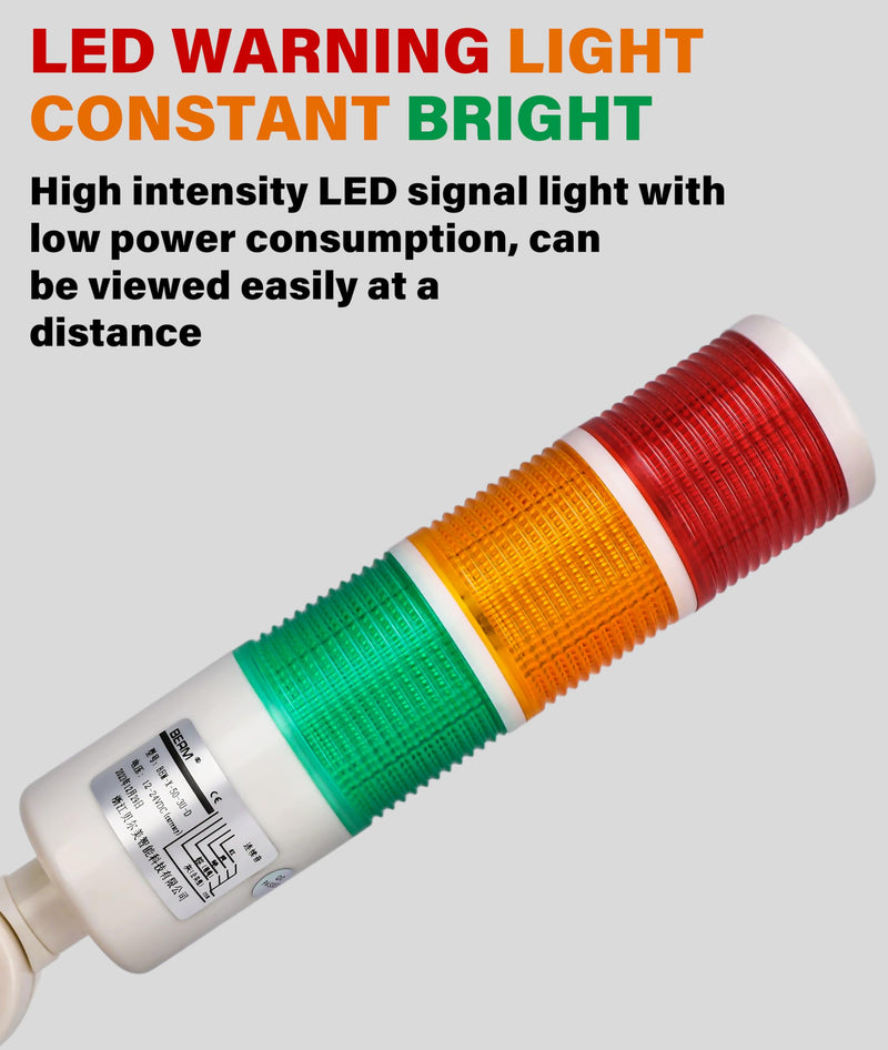 LED Warning Light,Industrial Red/Orange/Green CNC Machine Indicator Alarm Tower Light Safety Stack with Buzzer Sound for Machine Tools, Mechanical Equipment 24VDC