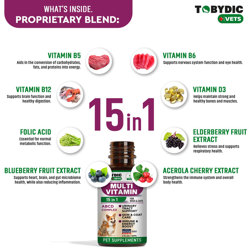 Cat & Dog Multivitamin -15 in 1 Pet Supplements with Cranberry & Glucosamine - Natural Medicine & Support for UTI, Urinary Tract, Bladder, Kidney, Skin Coat, Joints Treatment Made in USA - PawsPlanet Australia