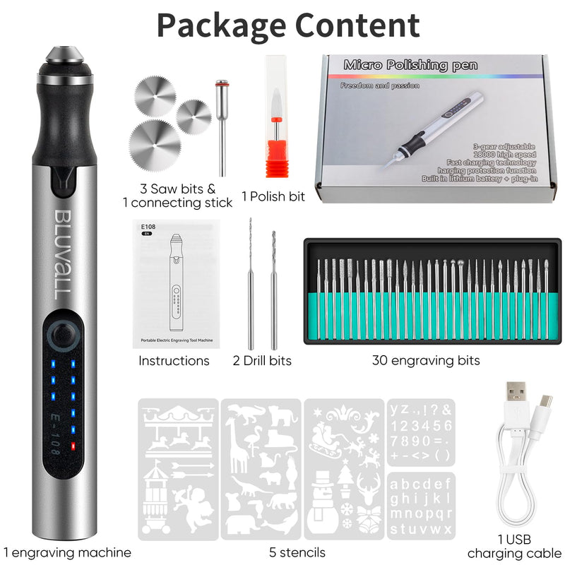Electric Engraving Pen with 37 Bits, USB Rechargeable Cordless Engraving Machine, Portable DIY Rotary Engraver Tool For Jewelry Wood Glass Stone Carving Standard Packaging