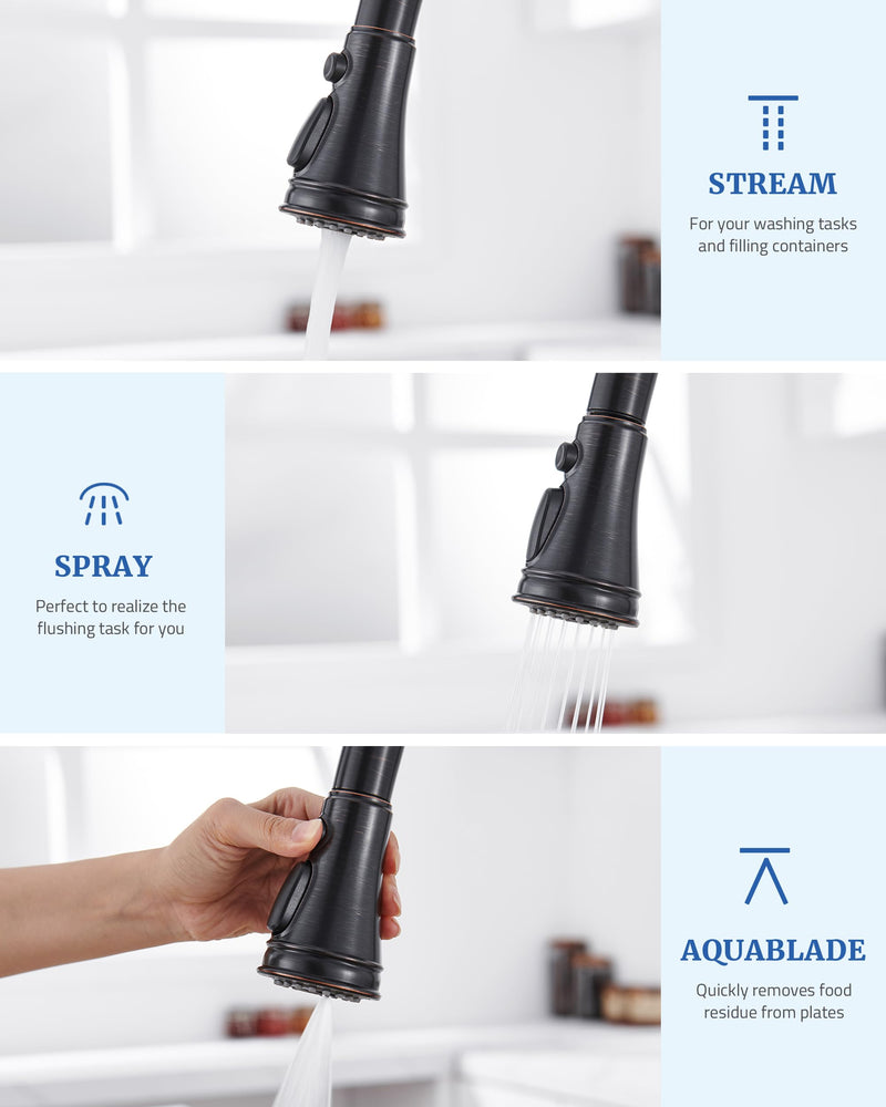 Kitchen Faucet Replacement Spray Head - with 15 Adapters, Pull Down Faucet Sprayer with 3-Function Nozzle, Oil-Rubbed Bronze, Kitchen Sink Faucet Head Replacement Oil Rubbed Bronze