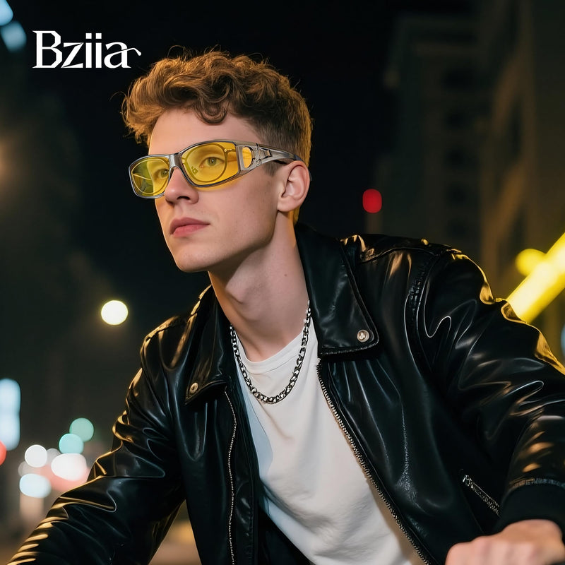 Night Vision Glasses Wrap-Around for Men Women,Fit Over Glasses,Polarized Night Driving Glasses with HD Yellow Lens