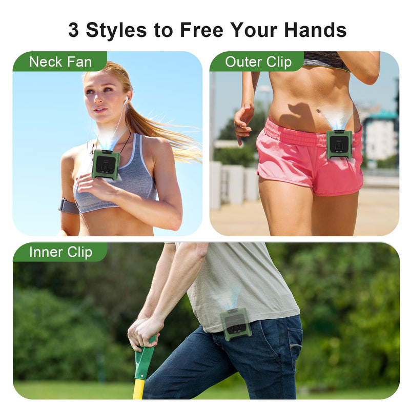 Portable Fan Wearable Personal Fan with 5 Speed Max 55 Working Hours Low Noise Portable Neck Fans Cooling Waist Fans for Camping Traveling LED Power Display 10000mAh Rechargeable (Dark Green) Dark Green