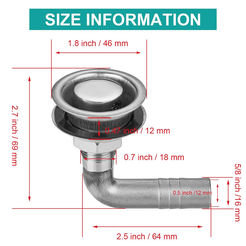 316 Stainless Steel 90-Degree Boat Fuel Tank Vent, Fits 5/8 Inch Hose, Marine Gas Vent with Gasket, Lock Nut, and Protective Cap