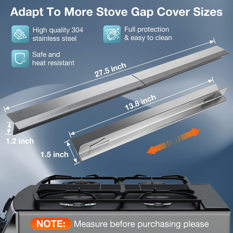 2PCS Kitchen Stove Counter Gap Covers, Stainless Steel Gap Cover, Cooktop Trim Kit, Stove Gap Guards, Oven Gap Filler, Heat Resistant & Effectively Protect Stove Gap Filler(13.8"-27.5" Silver) 13.8-27.5 inch