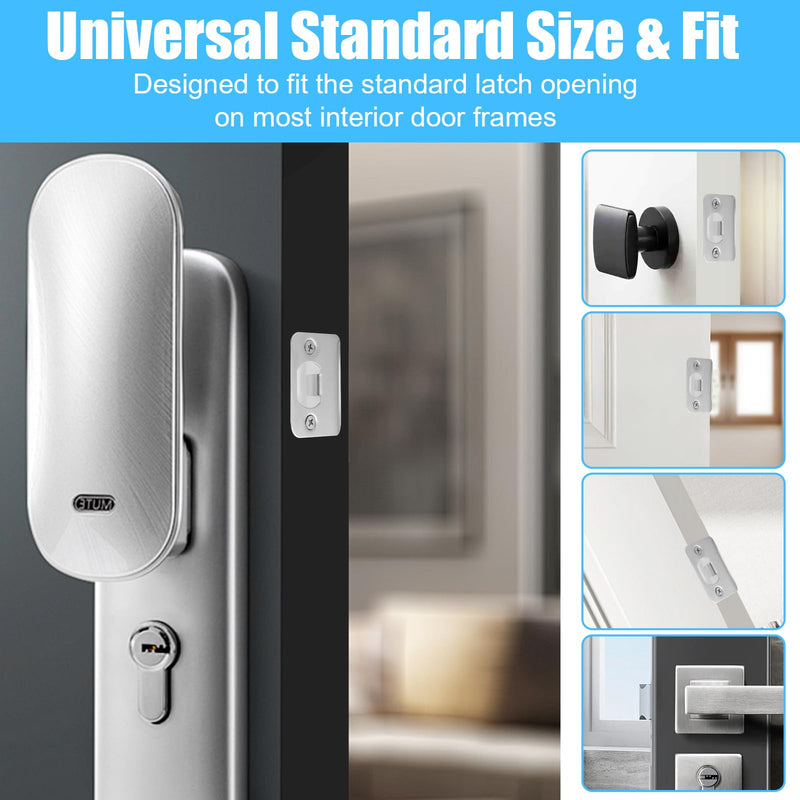 12 Pack Door Strike Plate Repair Kit - Stainless Steel Door Latch Restorer & Reinforcement Plate with Dust Box, Screws & Wood Dowels for Home, Office Doors Frame Fix (Silver)