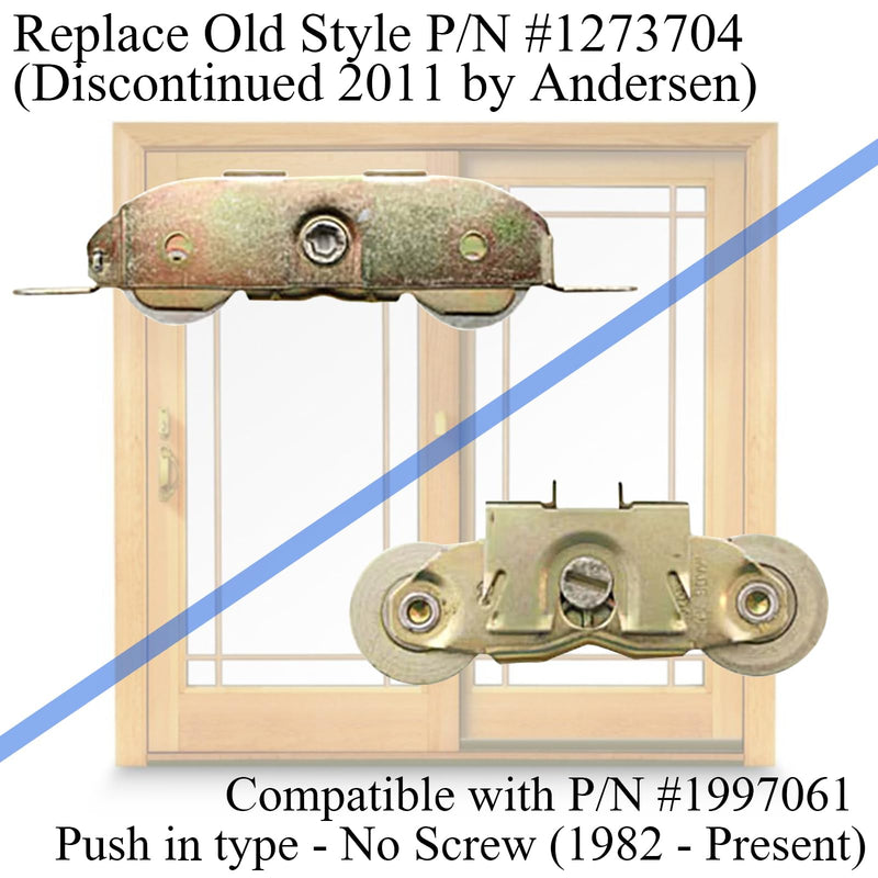 Patio Sliding Door Rollers Replacement Assembly Fits Andersen Gliding Glass Door Roller Part #1997061 (1982 to P), 1-1/4" Tandem Steel Ball Bearing Wheels, 2 Pack