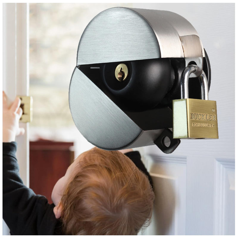 Door Knob Lock Cover & Door Knob Cover Lock – Dementia Safety Locks for Knob Lock & Door Padlock, Door Knob Lockout Device for Dementia Locks for Doors,Bright Silver Padlock Anti-Kickout Black