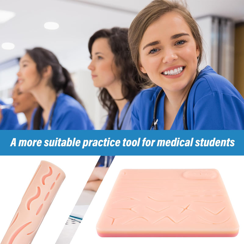 Suture Practice Pad Three-Layer Silicone Skin Kit, Upgraded 26 pre-Cut Wounds, Includes Large Silicone Lip Suture Pads for Medical Students Training