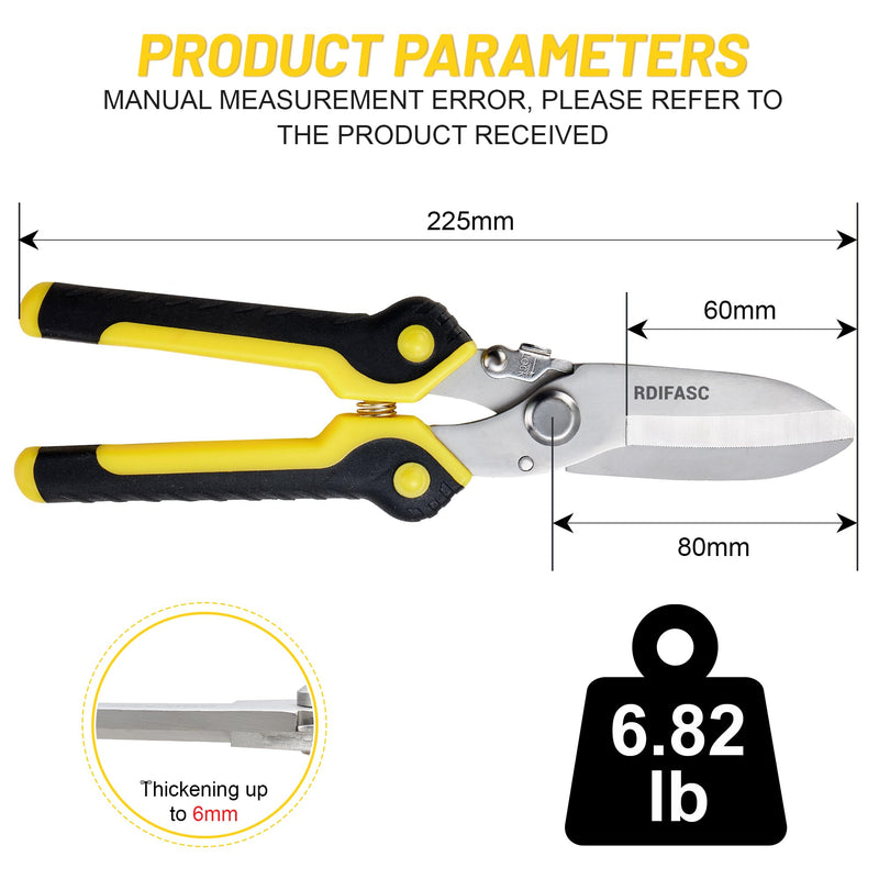 Heavy Duty Scissors Industrial, Tin Snips Heavy Duty,8 Inch Metal Shears,Multi-Purpose Metal Cutter with Comfort Grips,Metal Snips of Cable Wires,Thin Iron,Cardboard