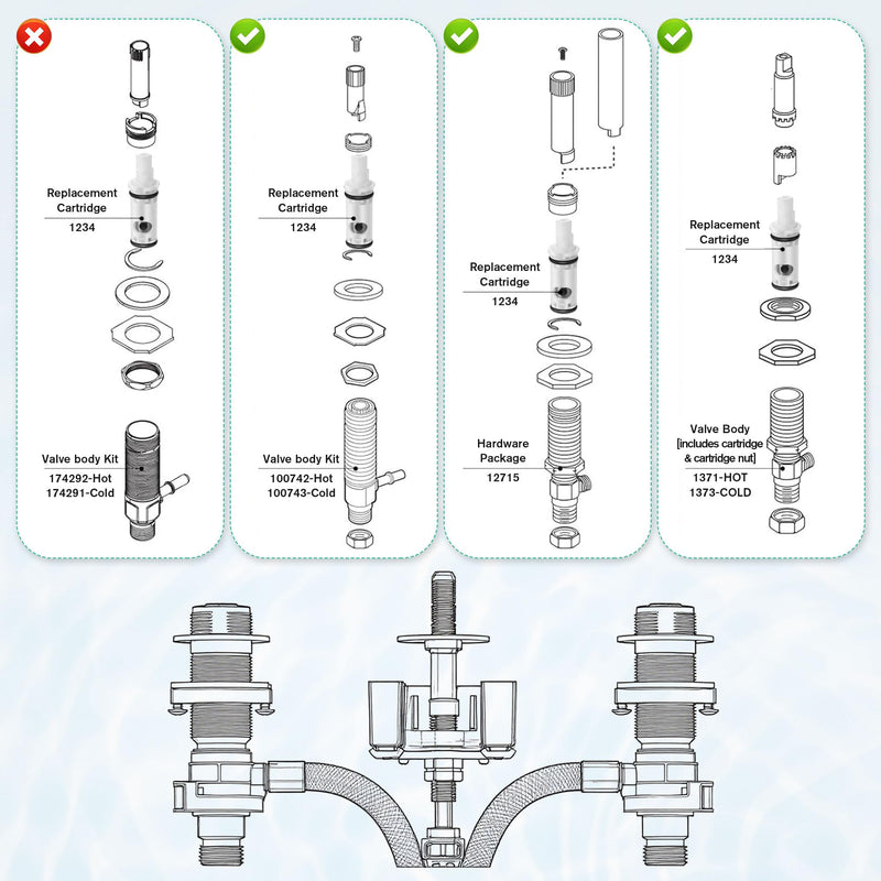 Faucet Cartridge Replacement Kit Compatible with Moen 1224 1224B Double Handle Faucets and Tub/Showers, Bathroom Faucet Replacement Parts with Cartridges and Lubricant(2 Pcs) 2