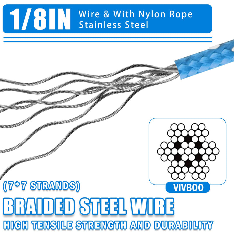 1/8IN Security Steel Cable 4/6/10/15FT Lengths Bike Lock Cable, Cable Rope, Stainless Steel Cable with Loops for Safety and Security 4ft（2Pack） Blue