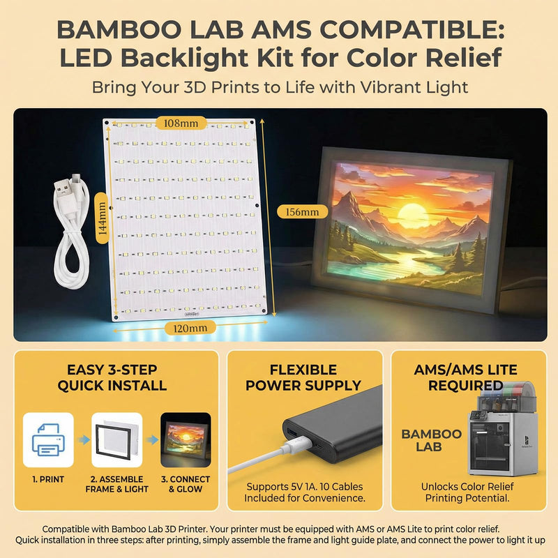 Sabary 10 Pcs CMYK Lithophane LED Backlight Board Kit Compatible with Bambu Lab P1/x1/a1 Multiple Models 3D Printer Light Photo Model DIY Board with USB Cable Upgraded Beads 5v Type-c Powered