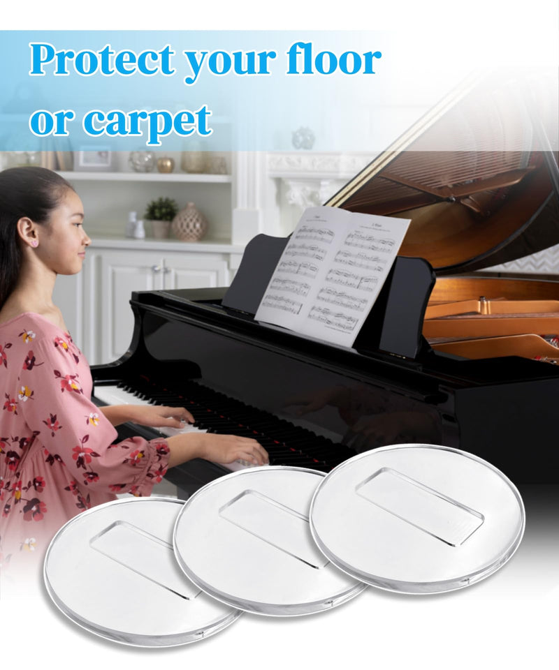 4" Clear Piano Caster Cups(with Dust Cloth) Fits for Grand Piano and Baby Grand Piano,Piano Caster Piano Leg Floor Protectors Fits for Hardwood Floor and Carpet,Set of 3