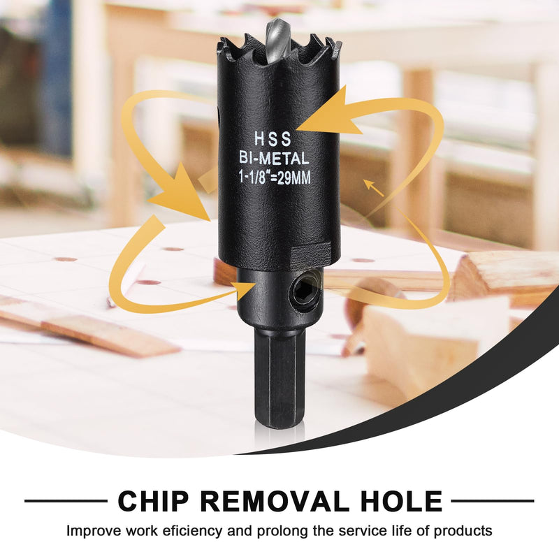 1 1/8 inch Hole Saw Drill Bit for Metal and Wood, M42 Bi-Metal Hole Cutter with 1.5” Cutting Depth for Plywood, Fiberglass, Acrylic, Drywall and Sheet Steel Frosted Black 1-1/8"(29mm)