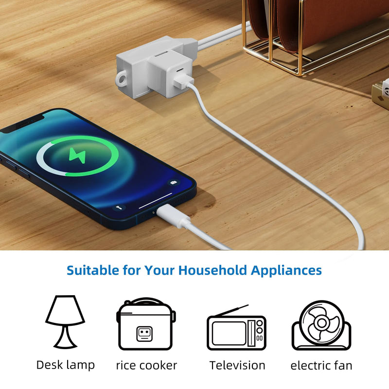 Indoor Extension Cord, 2 Prong 6 Feet Extension Cord, 3 Polarized Outlets with Safety Slide Windows,13A/1625W, 16 AWG, 2 Packs