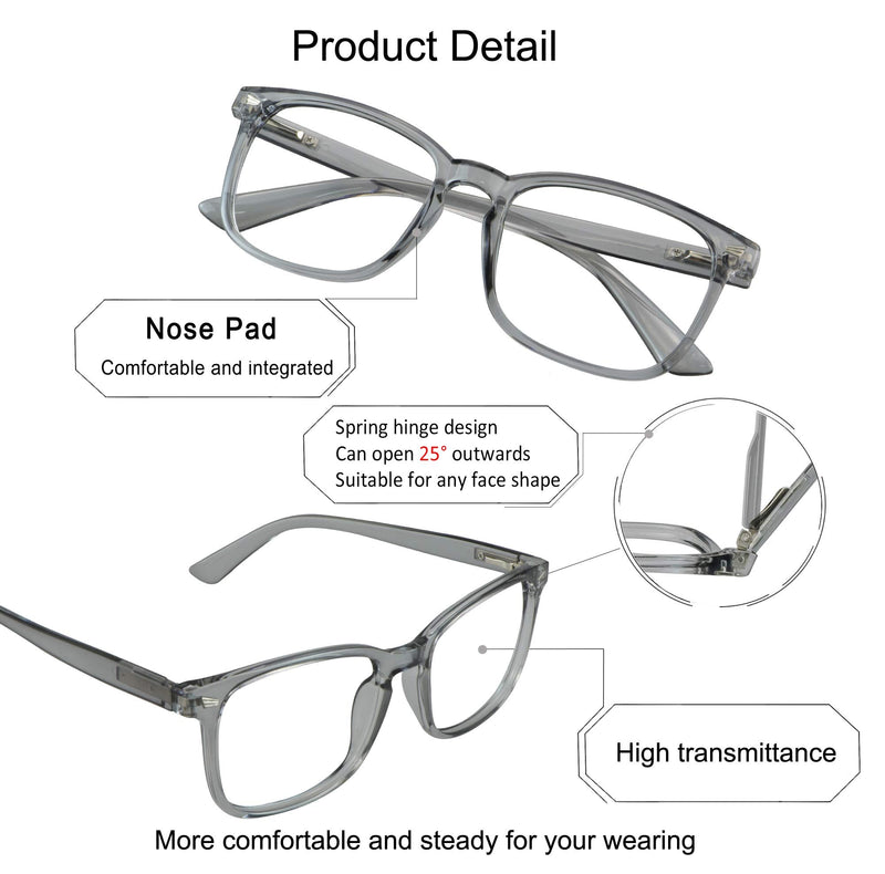 YEIN Progressive Multifocal Presbyopic Glasses, Photochromic Gray Sunglasses for Men/Women（Clear Gray,0.00/+2.25 Magnification） Clear Gray 2.25 x