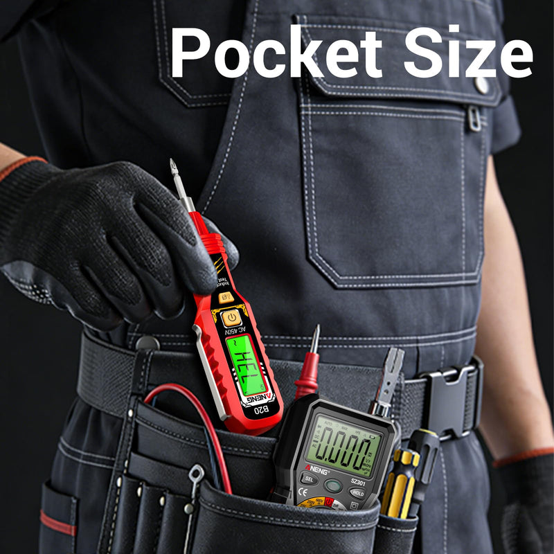 ANENG Voltage Tester with Double Head Screwdriver Tester Tool,Non Contact Voltage Detector,Electrical Tester,Dual-Range AC 11V/30V-1000V,LCD Display,Buzzer Alarm,Live/Null Wire,Wire Breakpoint Finder Red
