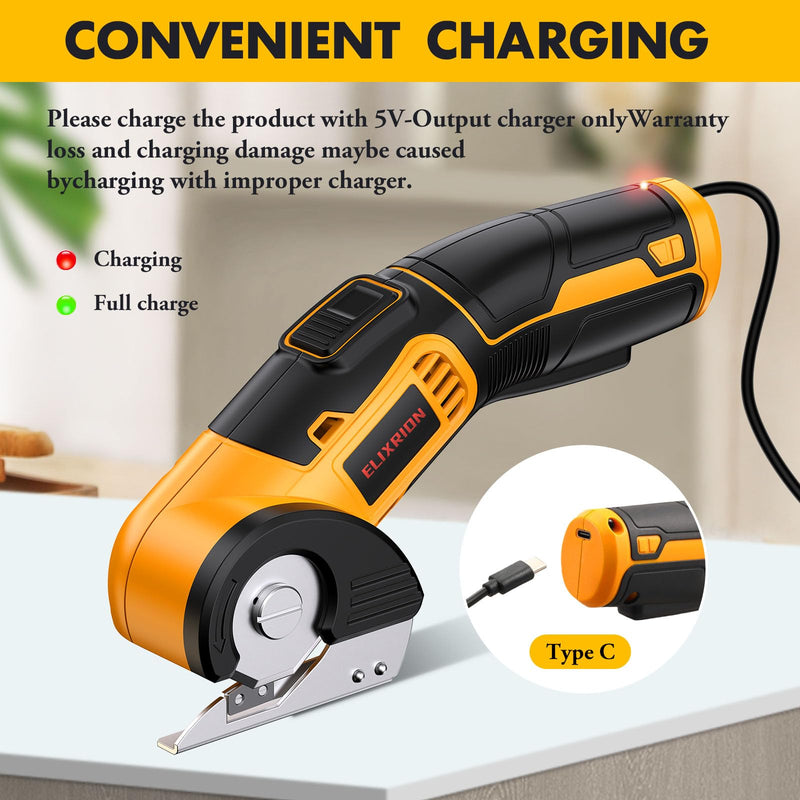 Cordless Electric Scissors, fabric scissors, rotary cutter, for Cutting Carpet, Cardboard, Leather, Paper, Plastic.yellow.
