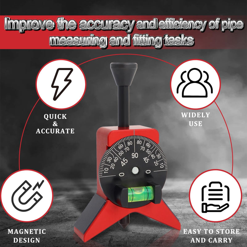 Pipe Center Finder, Pipefitter Tools w/Magnetic Centering Head, 2.75" Y-Type Pipe Fitting Tools w/Adjustable Dial Bubble Protractor to Measure Pipe Diameter from 1-1/2" to 6"