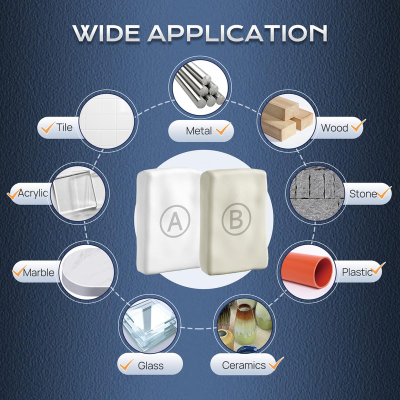 Epoxy Putty, 200g Fast Repair Metal AB Epoxy Putty, 2 Part Epoxy Pool Putty, High Strength Epoxy Filler Putty, Sculpt Clay for Repairing, Bonding, Sculpting, for Metal, Wood, Tile, Ceramics (White) White