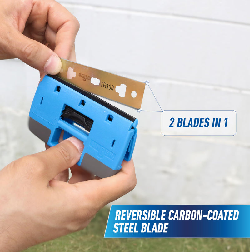 Unger Professional Compact 4” Window & Glass Scraper – Reversible Razor Blade Scraper Tool, Retractable Safety Guard, Residue, Stickers, Glue & Paint Scraper for Smooth Surfaces