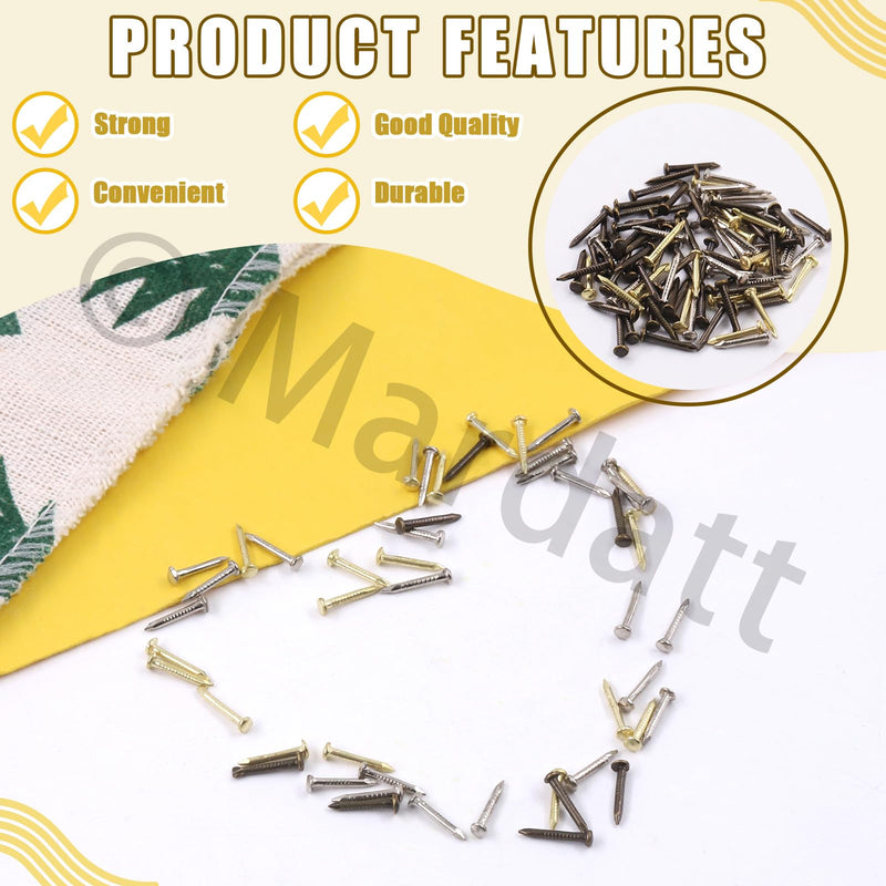 1600Pcs 3 Sizes Small Tiny Nails Assortment Kit, 1x6mm, 1x8mm 1x10mm Tiny Wooden Nails Hardware Tiny Nails Assorted Wall Nails Set for Pictures Hanging Woodworking Gold Bronze Silver