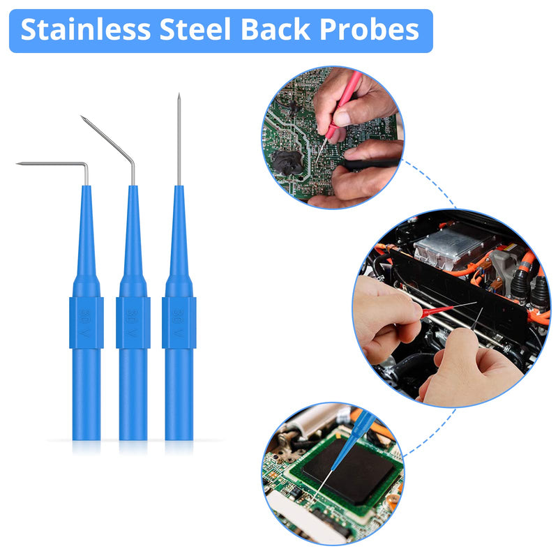 CAMWAY 25pcs Back Probe Test Lead- 15pcs Back Probe Pins & 5pcs Banana Plug to Alligator Clip 5 PCS Alligator Clips for Multimeter Diagnosis Circuit Testing