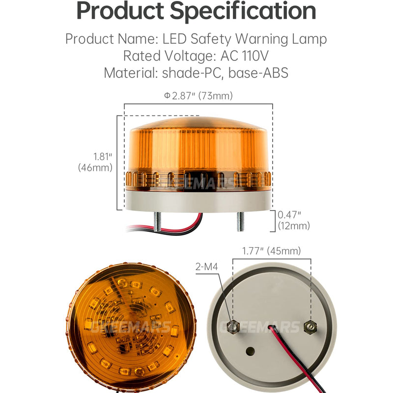 GKEEMARS Round LED Warning Lamp, No Sound AC110V Industrial Signal Flashing Light for Security (Amber) Amber