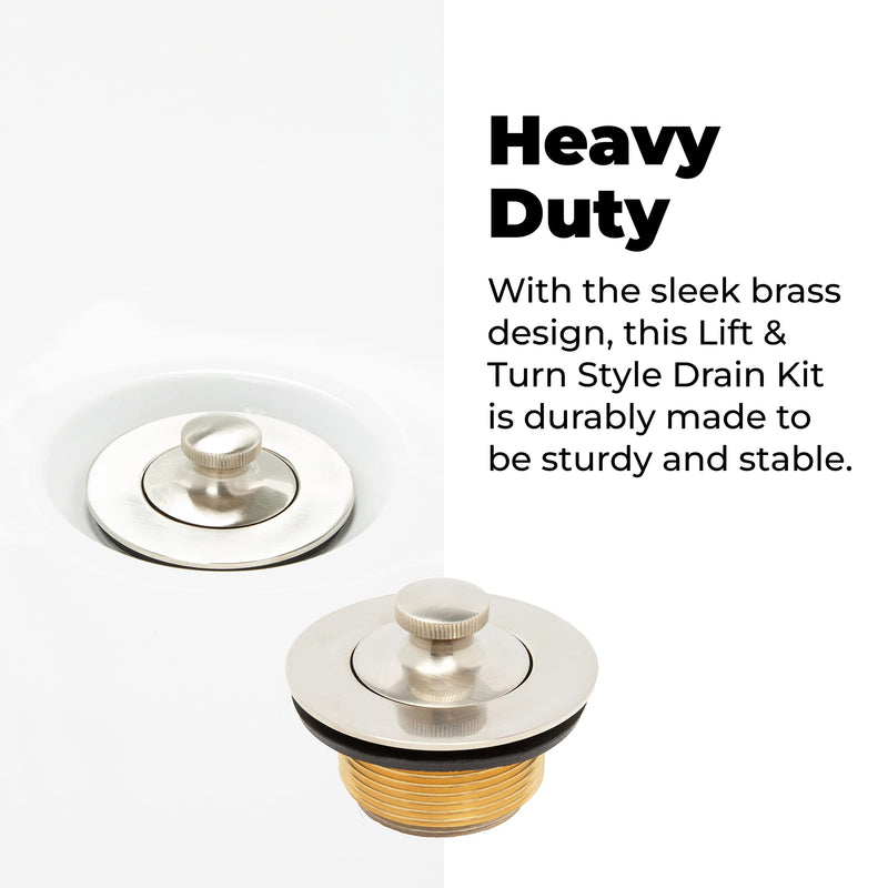 Dorence Lift and Turn Bathtub Tub Drain Assembly, Conversion Kit, Trim Waste and Single Hole Overflow Face Plate, All Brass Construction Brushed Nickel