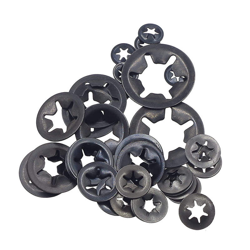 300PCS Metric M3 M4 M5 M6 M8 M10 M12 Internal Tooth Starlock Washers Assortment Kit;External Push Rings; Push On Washers;Push Nuts for Unthreaded Shafts