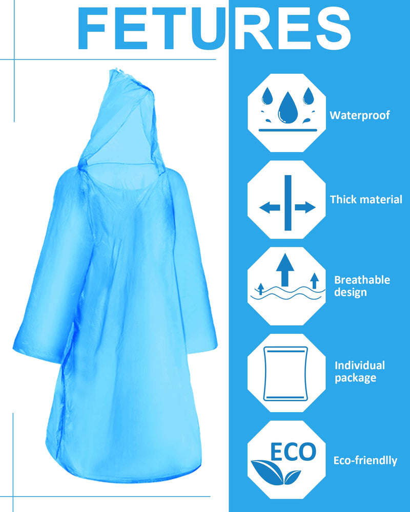 JaGely 120 Pack Disposable Rain Ponchos for Adult Family Pack Bulk Wedding Homeless Care Emergency Travel Hooded Raincoat Blue - NewNest Australia