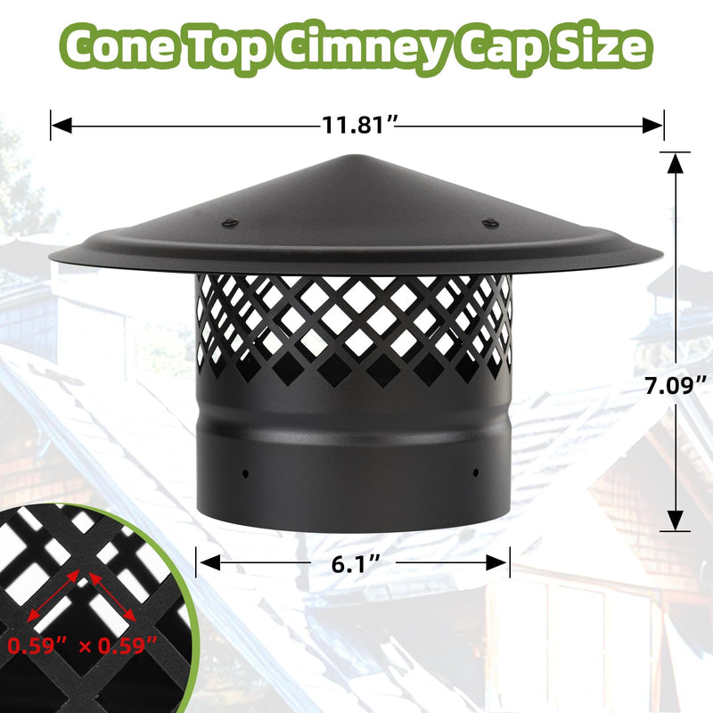 6 Inch Chimney Cap,Cone Top Chimney Cap with Screen,Wood Stove Pipe Cap 6" 6 inch Chimney Cap-Rhombic Screen Galvanized Steel