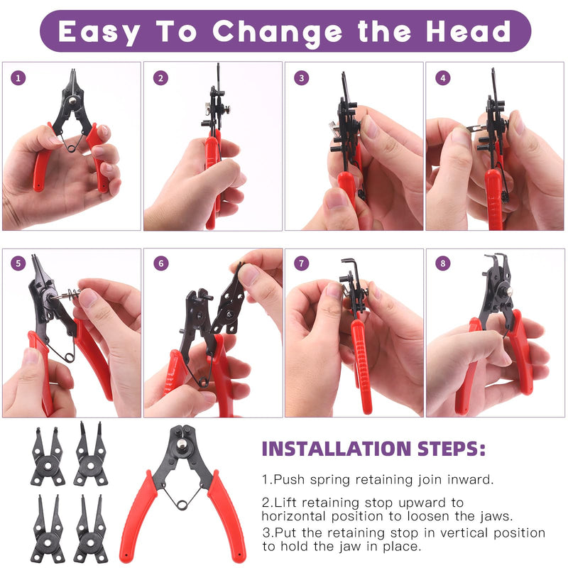 Swpeet 312Pcs 4 in 1 Snap Ring Pliers with Alloy Steel M4-M28mm C-clip External Retaining Rings Snap Rings and 1.5mm-10mm E-clips Retaining Rings Assortment Kit, Included Tweezer for Pin Clips Repair Snap Ring Plier Kit