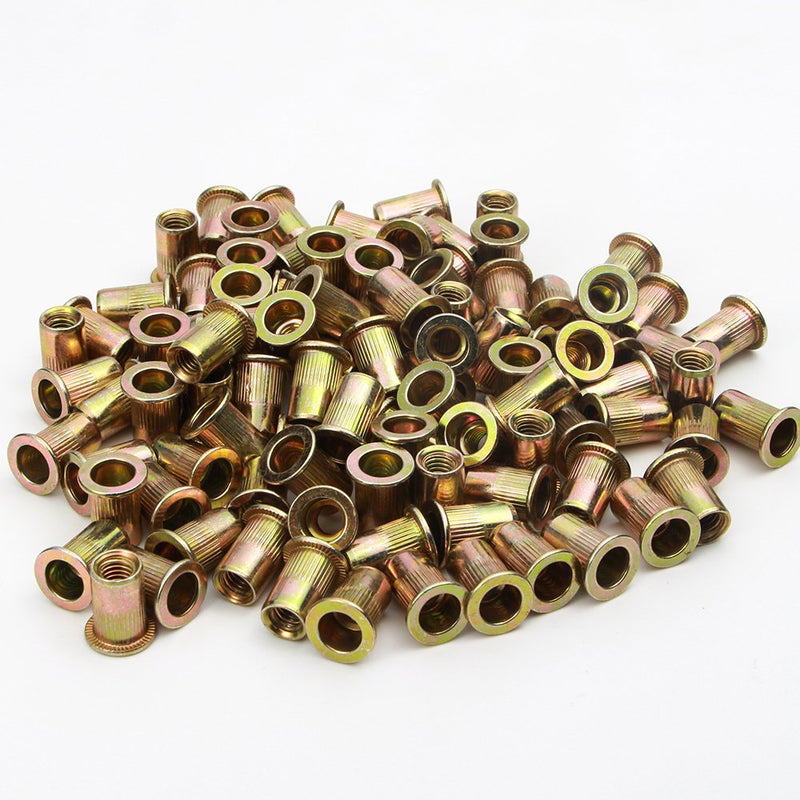 Rivet Nut, LOKMAN 100 Pieces 1/4-20UNC Carbon Steel Flat Head Rivnut Threaded Insert Nut,Knurled Body (1/4''-20) 1/4''-20