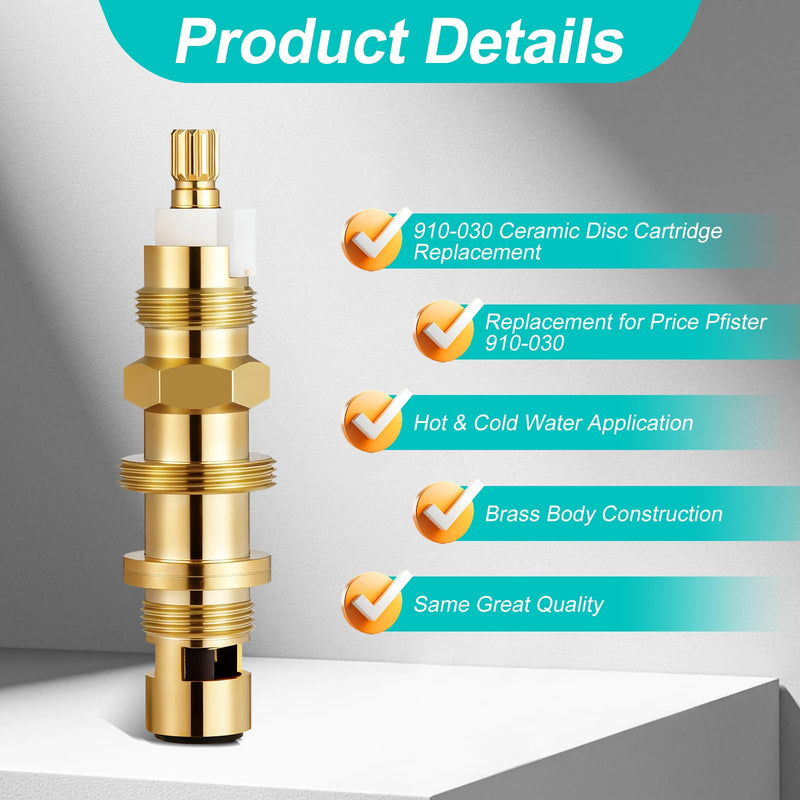 2 Pack 910-030 Shower Cartridge Replacement, Compatible with Price Pfister Shower Valve, Ceramic Disc Valve Cartridge for Bathroom Shower Faucet, Brass Construction 2