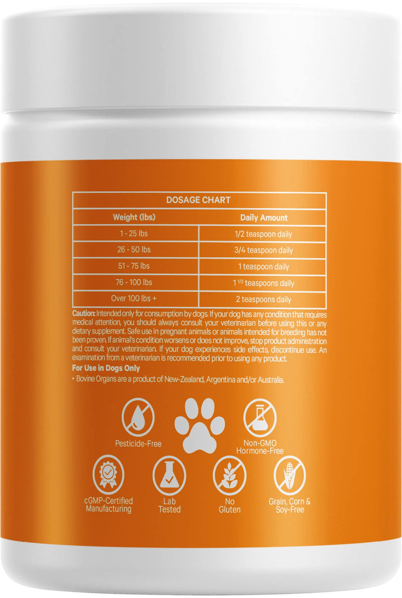 Happy Healthy Organs & Glands Supplement for Dogs, Freeze-Dried Raw Grass-Fed Beef Liver Heart Kidney Spleen Pancreas Bone Marrow, Bovine Thymus Multi Organ Powder, Canine Vitamins, 3 oz - PawsPlanet Australia