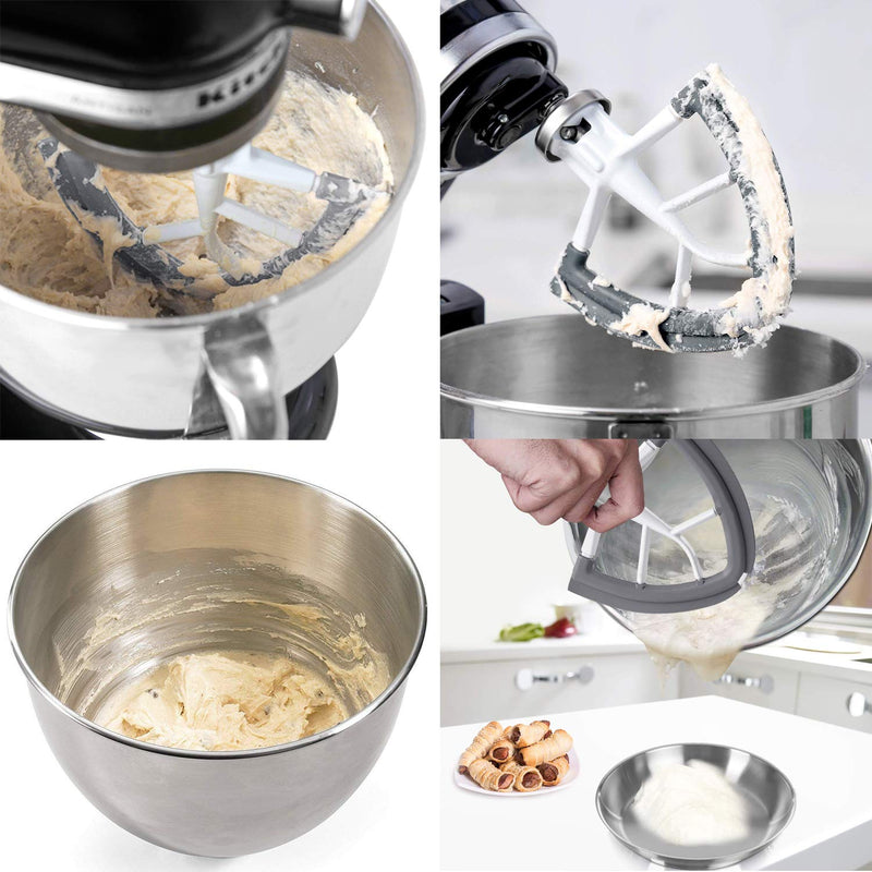 Flex Edge Beater,Mixer Accessory,Attachments For Mixer,Fits Tilt-Head Stand Mixer Bowls For 4.5-5 Quart Bowls,Beater With Silicone Edges,White Grey